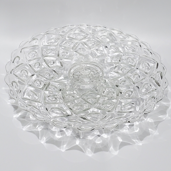 Viking 12" Low Cake Stand "Diamond Thumbprint Clear" Vintage EUC - Picture 2 of 14